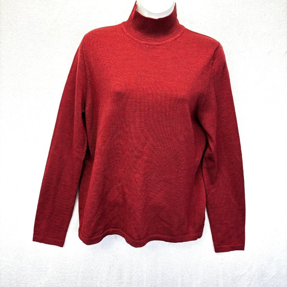 Valerie Stevens Merino Wool Mock Neck Sweater Womens Medium Red Lightweight